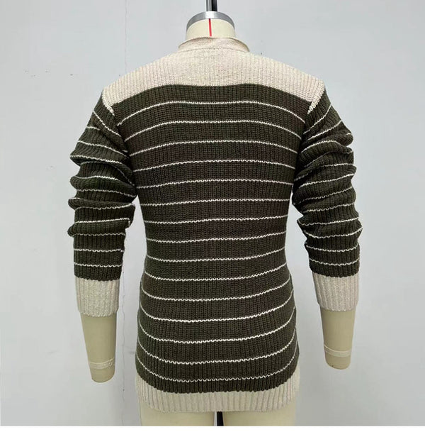 Men's Autumn And Winter Striped Jacquard Sweater