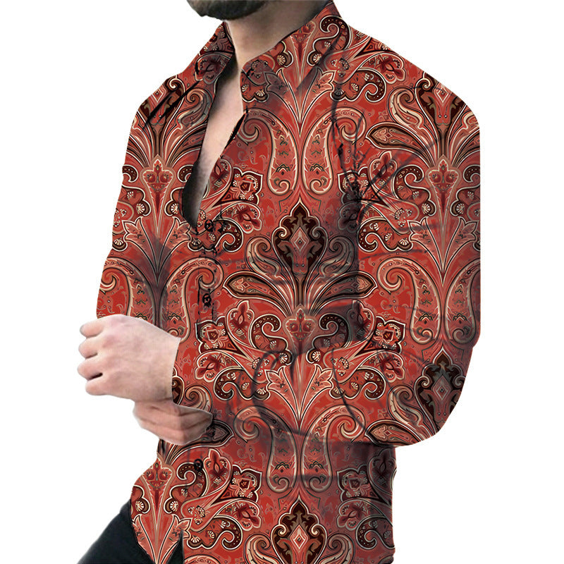 Men's Casual Long Sleeved Floral Shirt