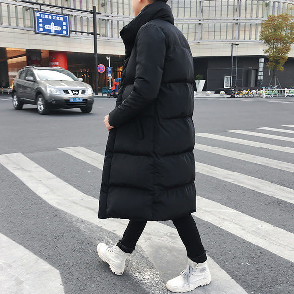 Long Cotton-padded Jacket With Stand-up Collar Over-knee