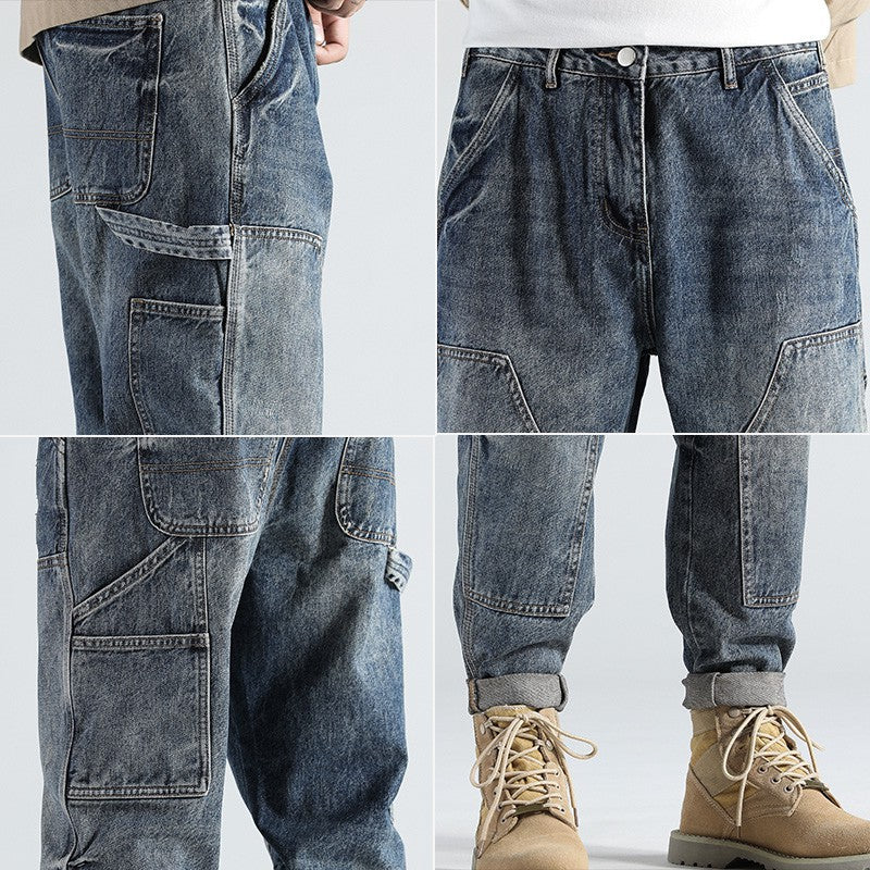 Retro Straight Loose Plus Size Tooling Jeans Men