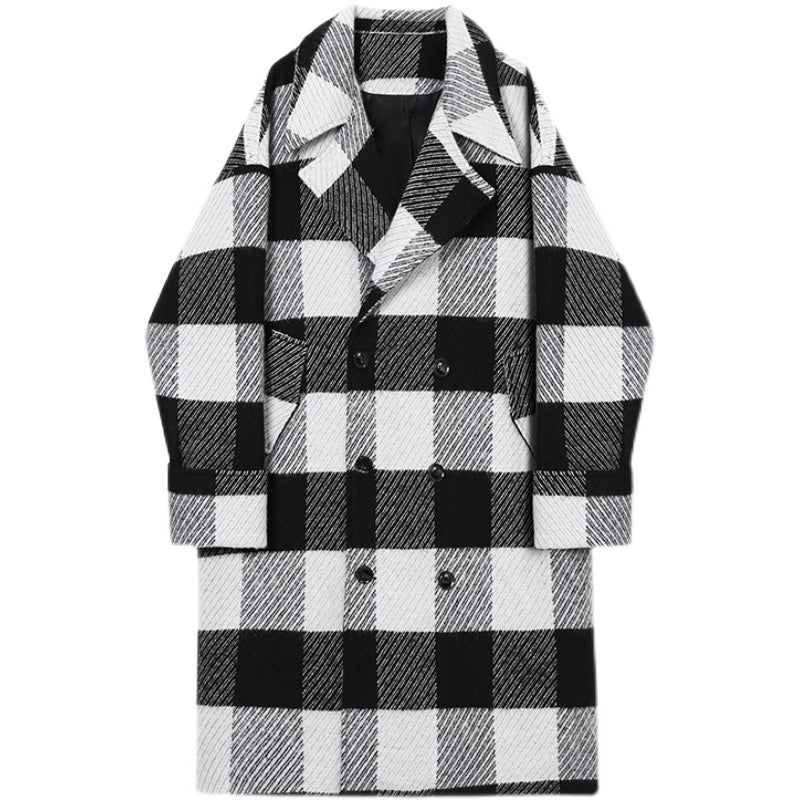New Autumn And Winter Boys' Suit Collar Plaid Mid-length Woolen Coat