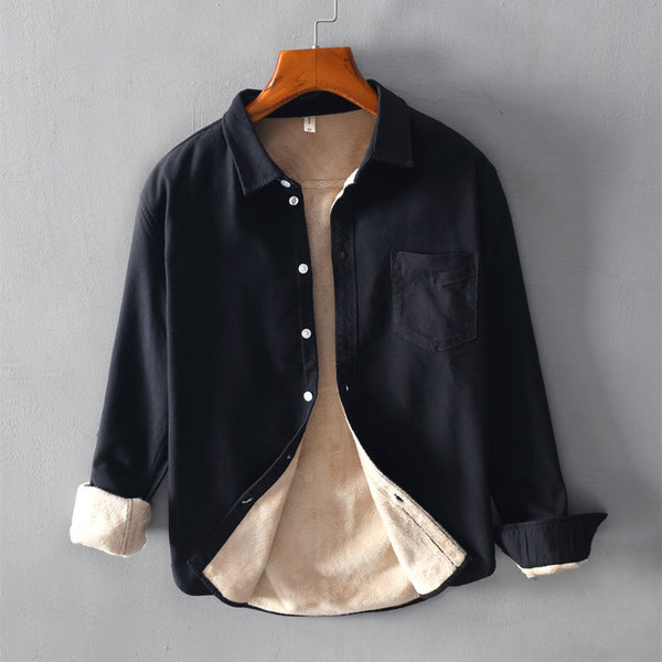 Chaqueta tipo camisa cálida para hombre, informal, con mangas largas gruesas de terciopelo