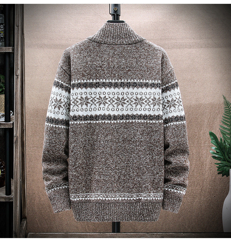 Men's Printed Stand-collar Cardigan sweater