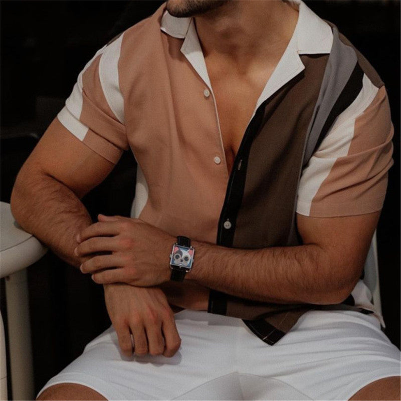 Men's Short Sleeve Cardigan Striped Casual shirt