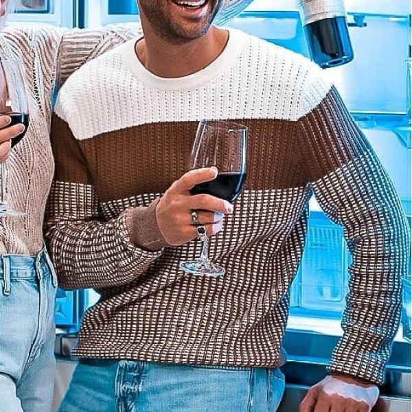 Men's White Brown British Style Fashion Casual sweater