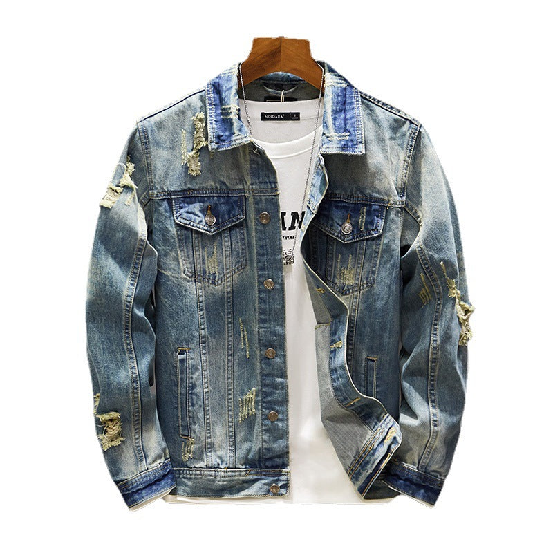 Nostalgic Ripped Slim-fit Denim Jacket