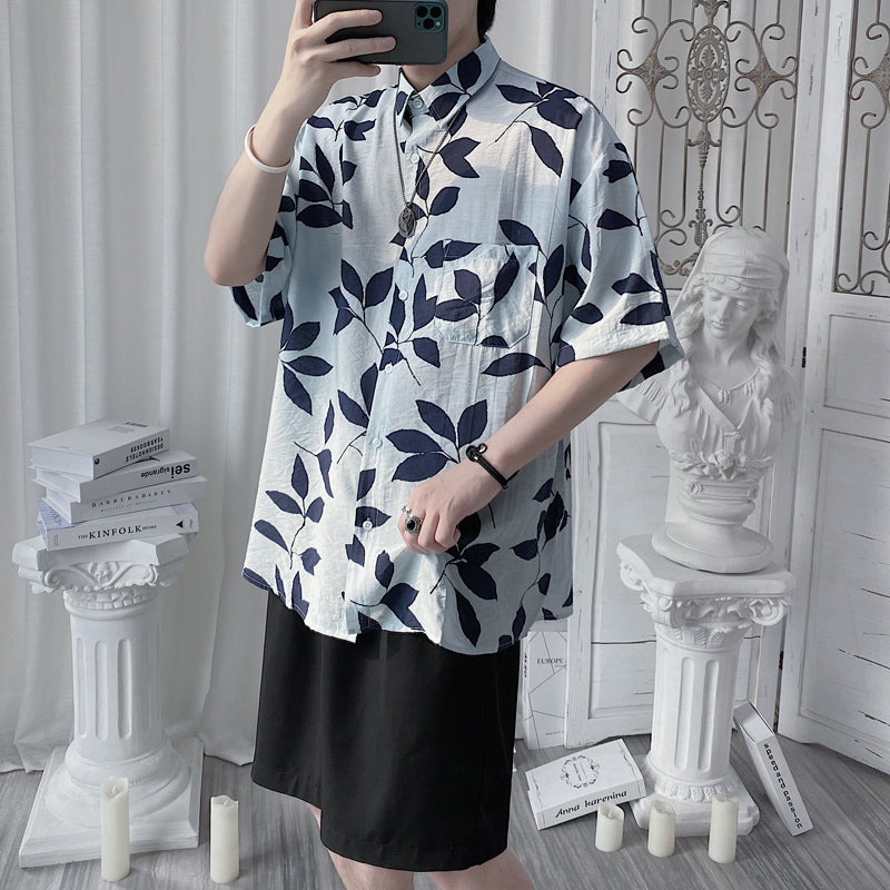 Summer Simple And Loose Full Printed Leaves shirt