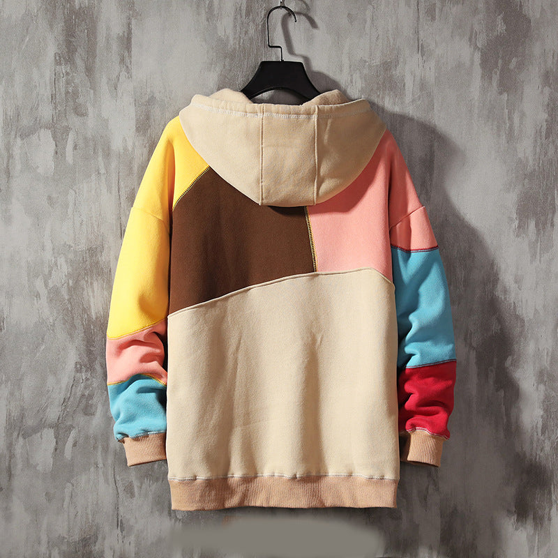 Fleece Casual Loose Color-blocking Pullover hoodie