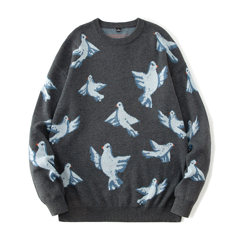 Men's Loose Dove Jacquard Knitted Pullover Sweater