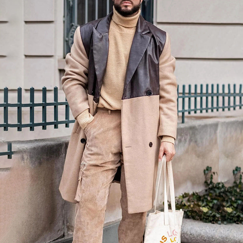 Nuevo Gabardina cortavientos a la moda de cuero con mosaico para hombre