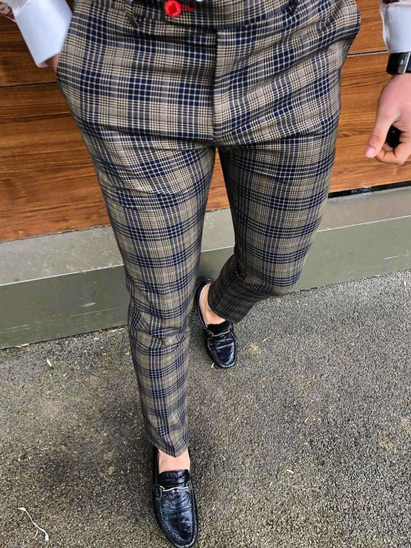 Men's Casual Trousers Plaid Ninth Pants
