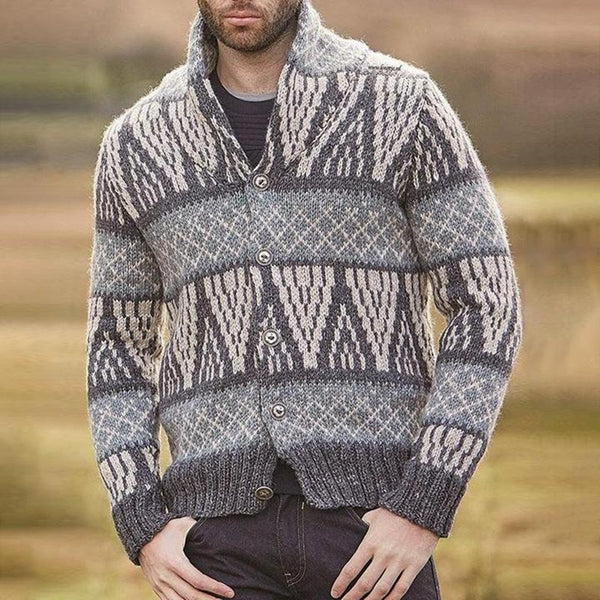 Cárdigan de punto jacquard geométrico de otoño e invierno