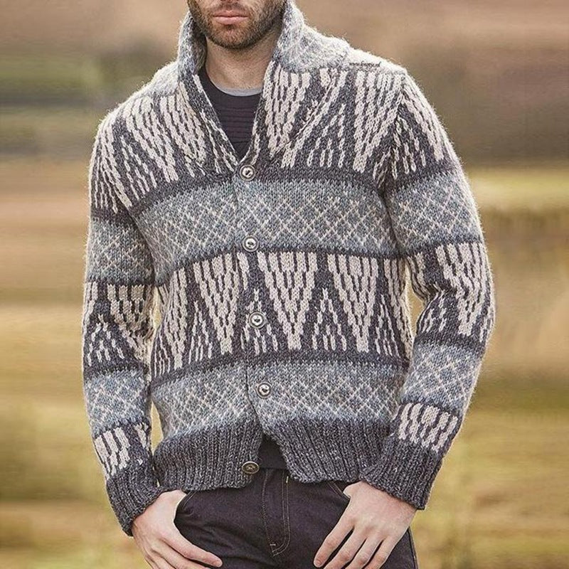 Autumn And Winter Geometric Jacquard Knitted Cardigan