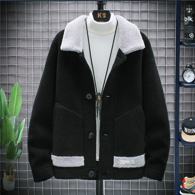 Men's Lamb Velvet Fur Coat Stand-up Collar