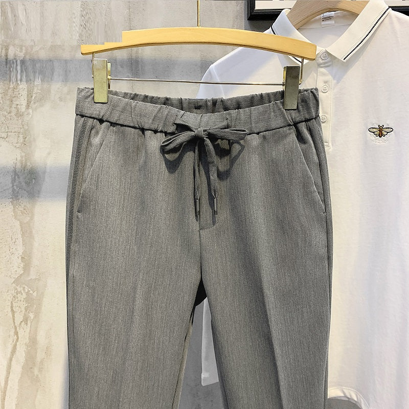Pantalones con cordones de moda sin hierro de color sólido simple