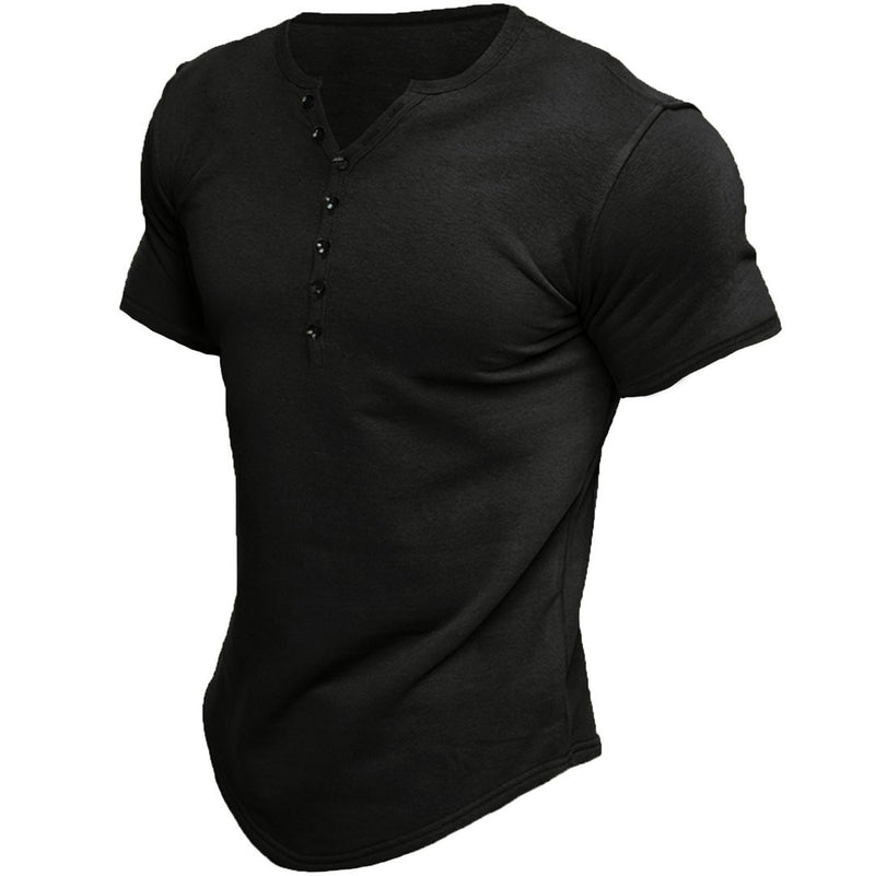 Camiseta casual de verano con manga de botón de color sólido para hombre