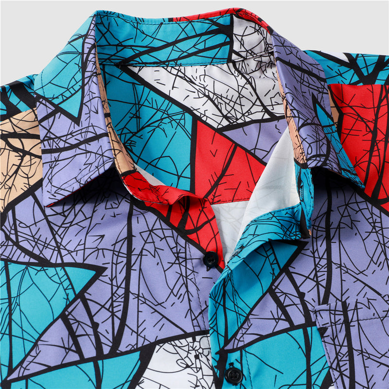 Geometric Pattern Print Shirt Men Leisure