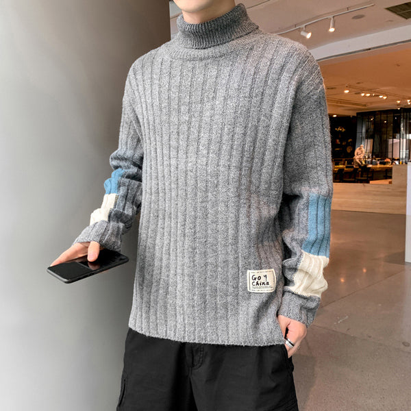New Men's Casual Long Sleeved Sweater Loose High Neck Sweater