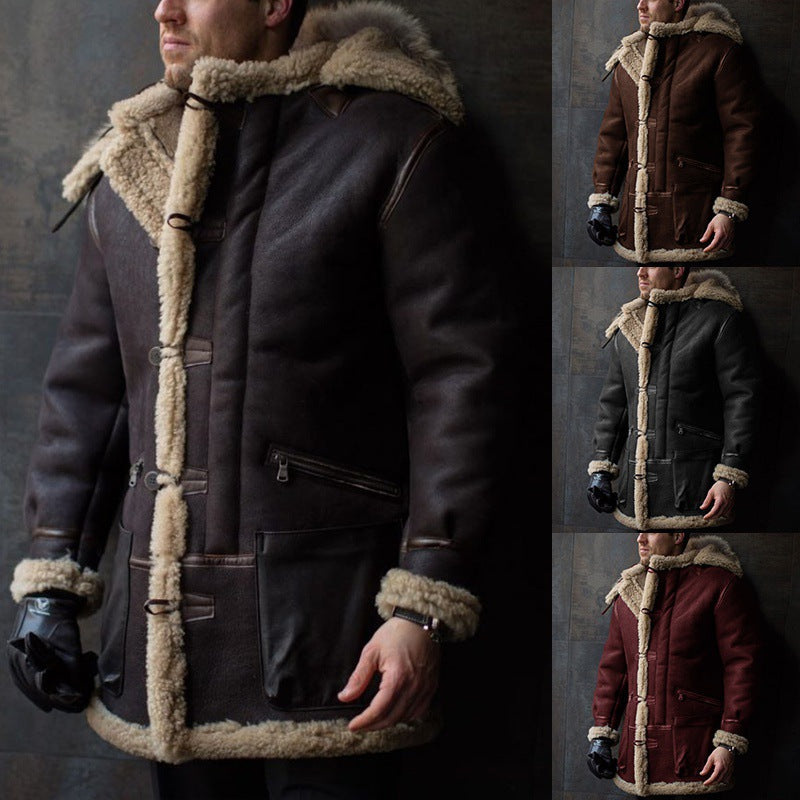 Men's Coat Zipper Pocket Loose Warm Cotton Coat