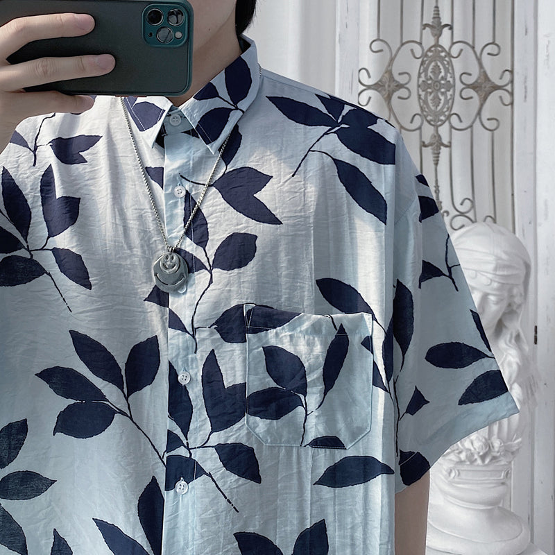 Summer Simple And Loose Full Printed Leaves shirt