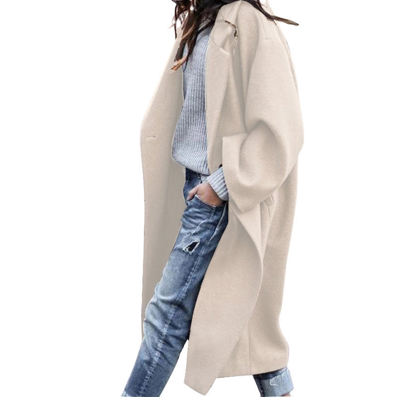 Single Breasted Lapel Woolen Coat