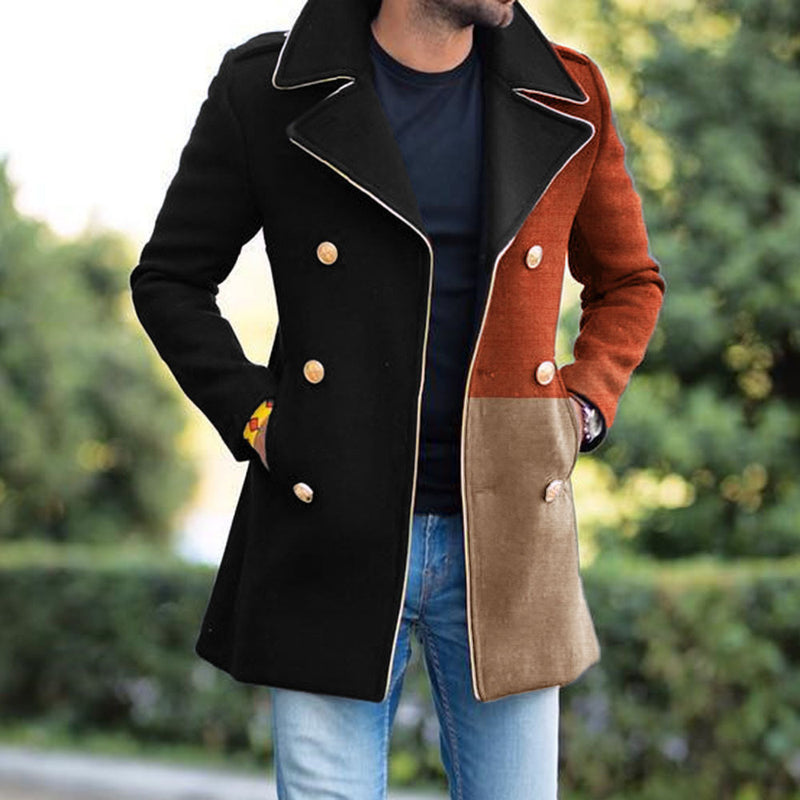 abrigo solapa juvenil chaqueta casual de lana con bloques de color para hombre