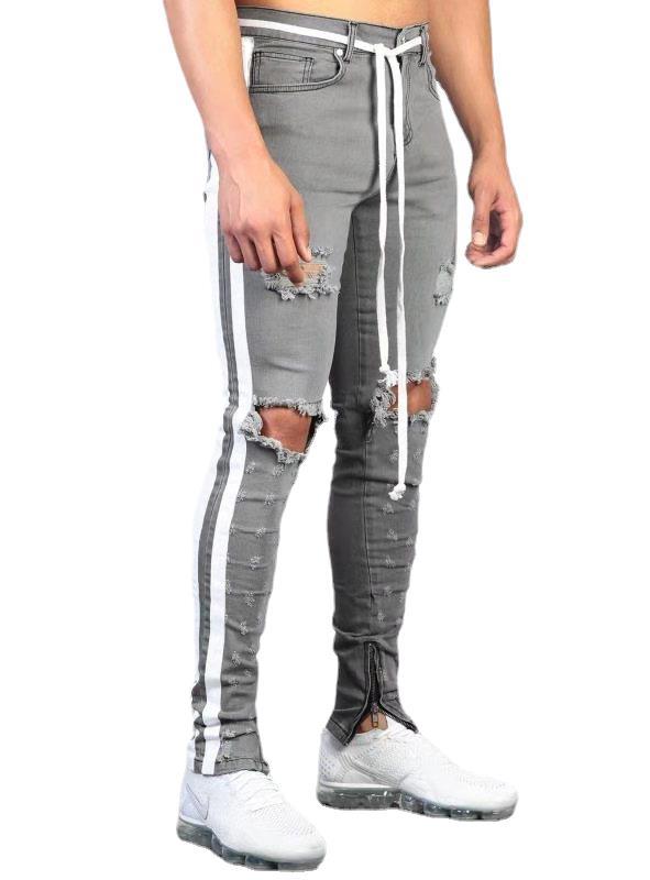 Jeans For Men Cross Knee Ripped Zipper