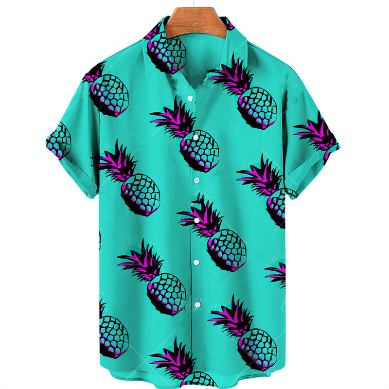 Camisa hawaiana informal con estampado de frutas para hombre