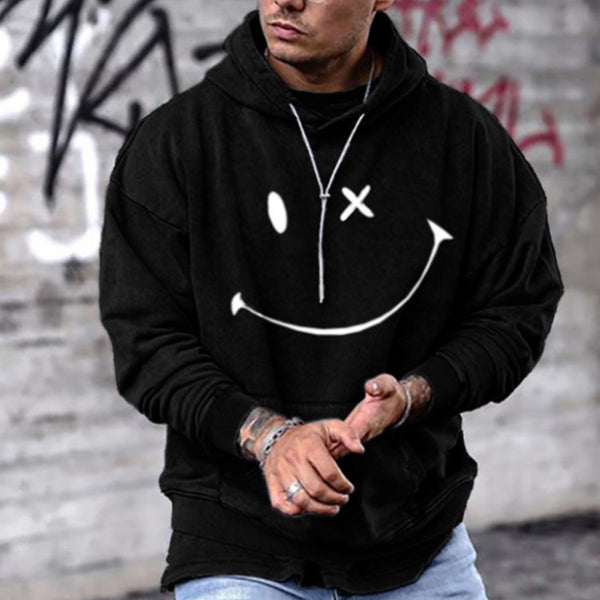 Sudadera con capucha y estampado holgado Smiley para hombre