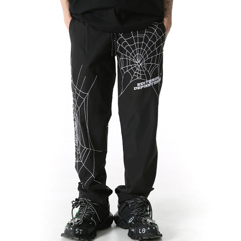 Spiderweb embroidered sweatpants
