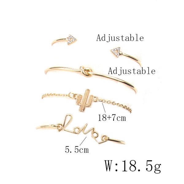 4pcs/1set Gold Color Cactus Letter Knot Bracelet