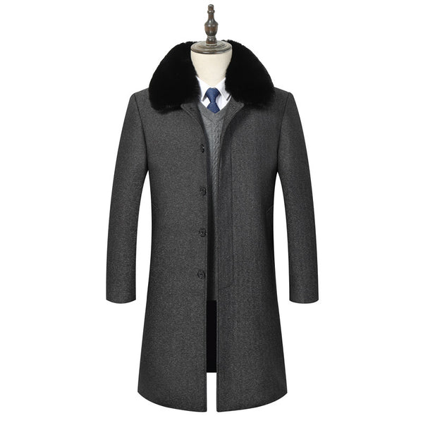 Plush padded winter mid-length woolen coat