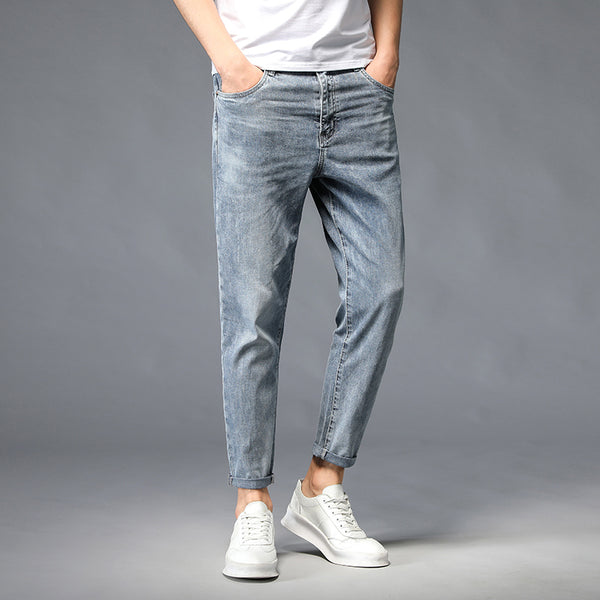 Nine-Point Washed Small Feet Jeans Straight-Leg Pants Men