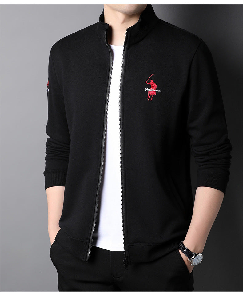 Men's Cotton Casual Embroidered Zip Jacket