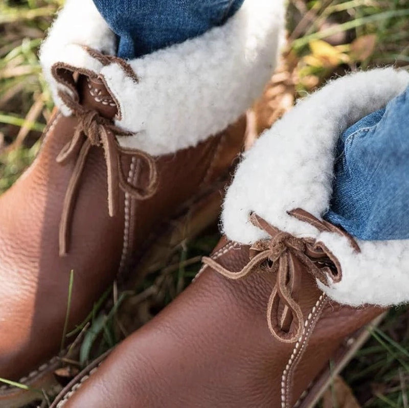 Botas con cordones de felpa de piel de invierno para mujer 