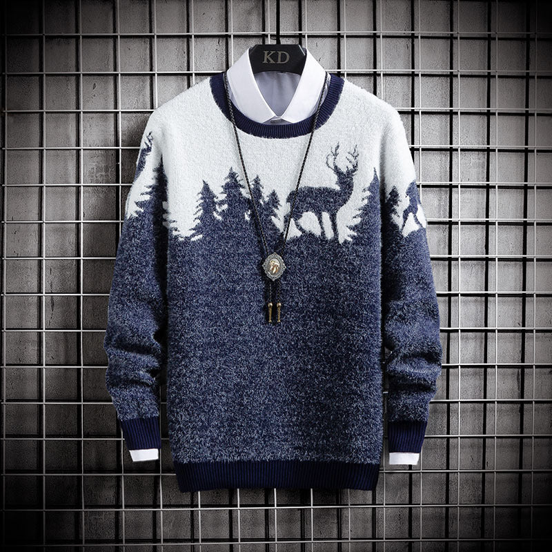 Men's Knit Round Neck Pullover Jacquard Sweater