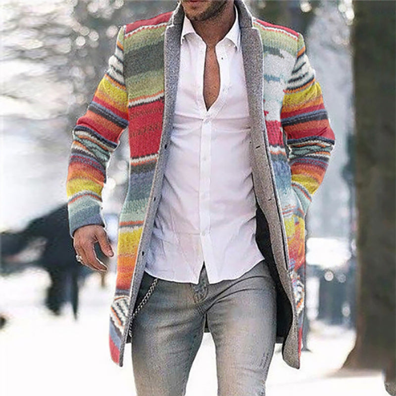 Men's long sleeve rainbow color trench coat