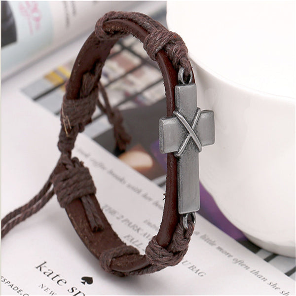 Brown Leather Cross Bracelets