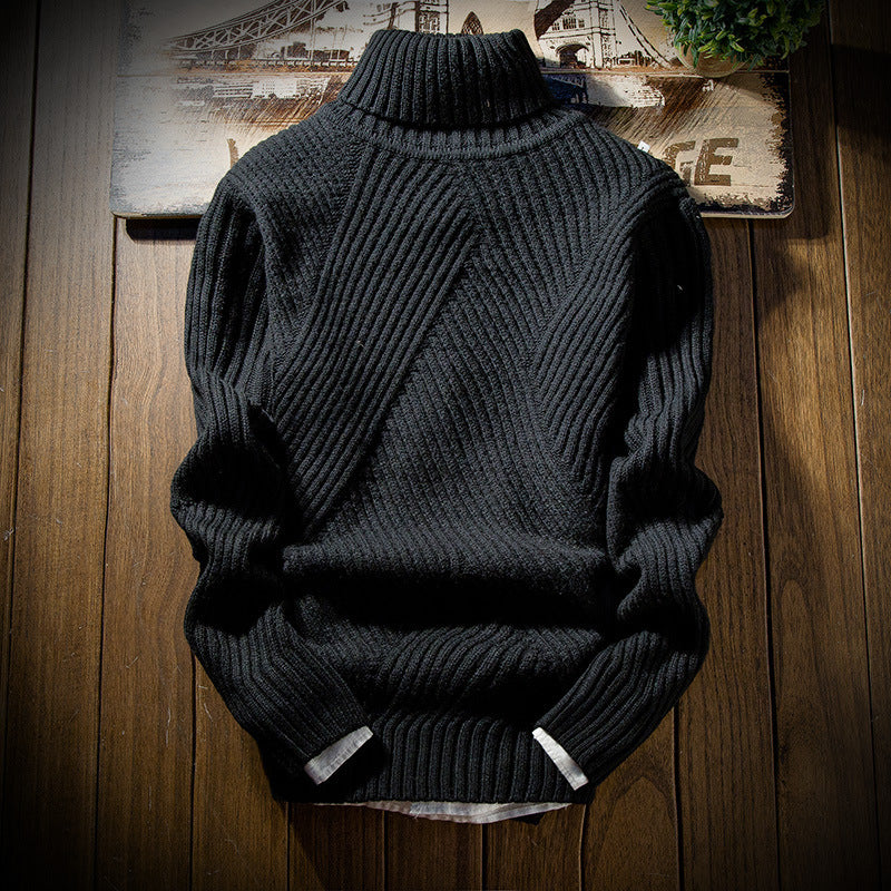 Pure color thickened raw turtleneck