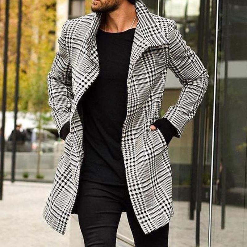 Plaid Lapel Single-breasted Mid-length trench Coat