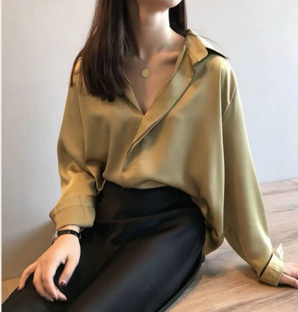 Silk satin v-neck chiffon shirt