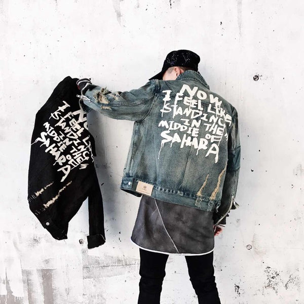 Chaqueta con letras impresas Graffiti font negro azul para hombres y mujeres 