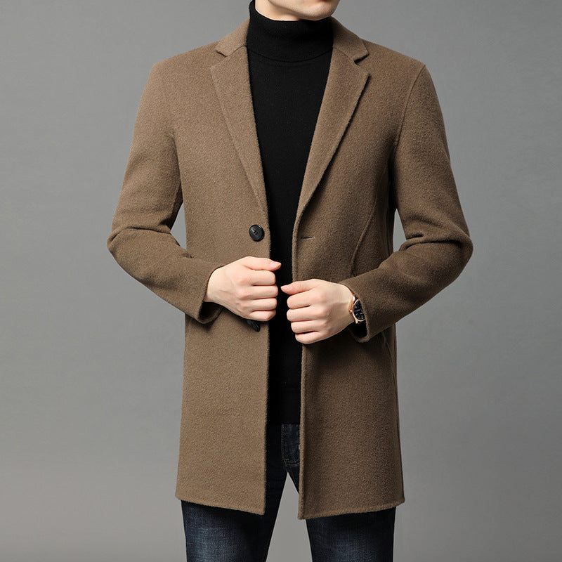 Abrigo de lana de doble cara y largo medio para hombre