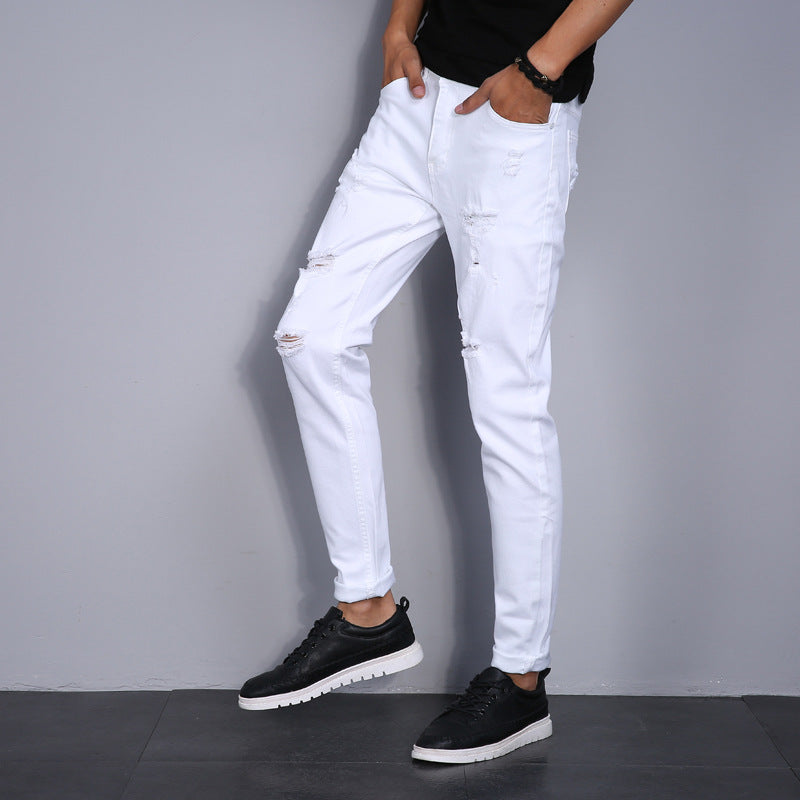 Slim Fit Stretchy Feet White Casual Youth Jeans