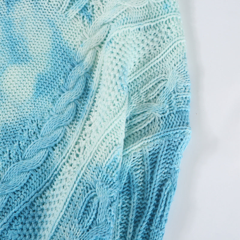 Unisex tie dye gradient turtleneck warm sweater