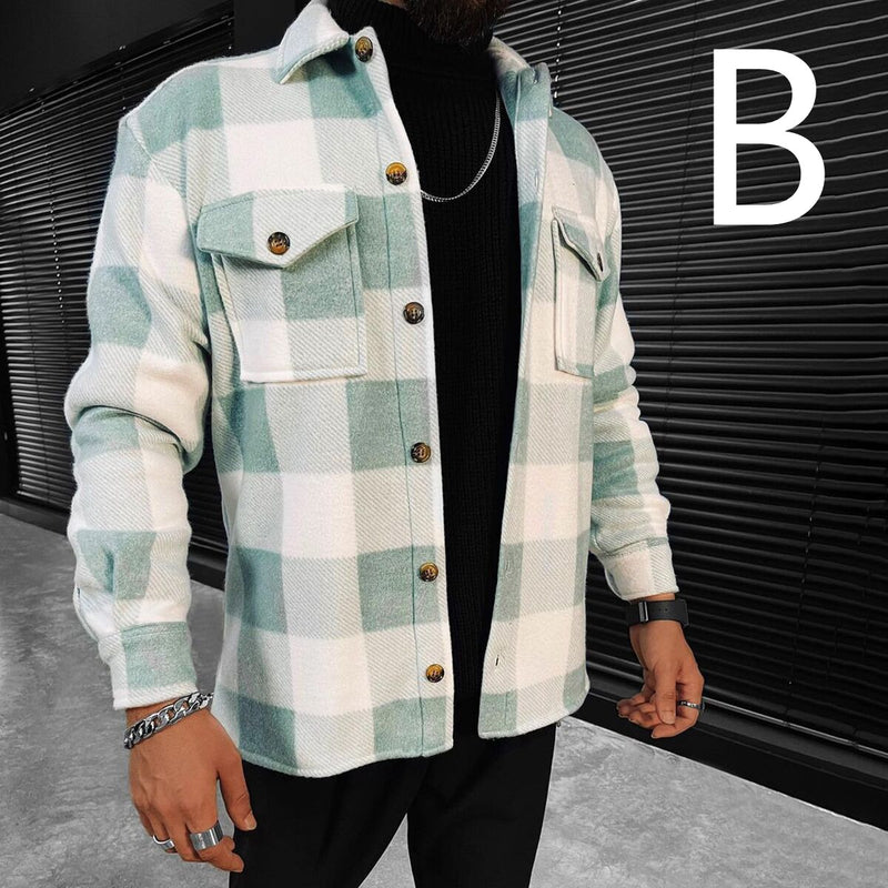 Men's Long Sleeve Plaid Shirt Jacket