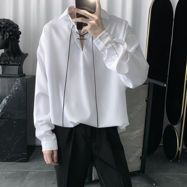 Camisa coreana de manga larga fina y holgada de gama alta drapeada