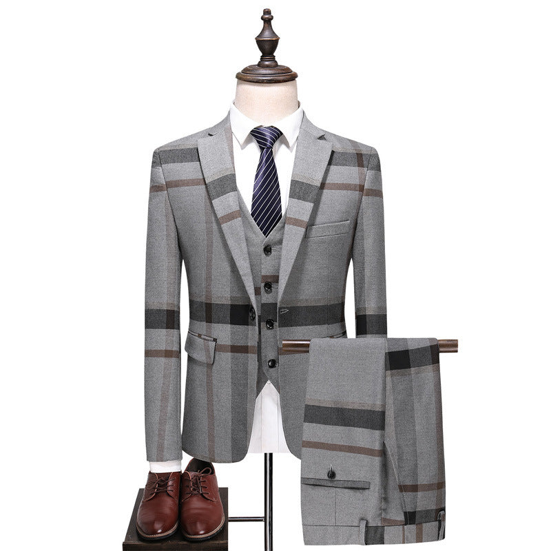 Three-Piece Slim Plaid Suit