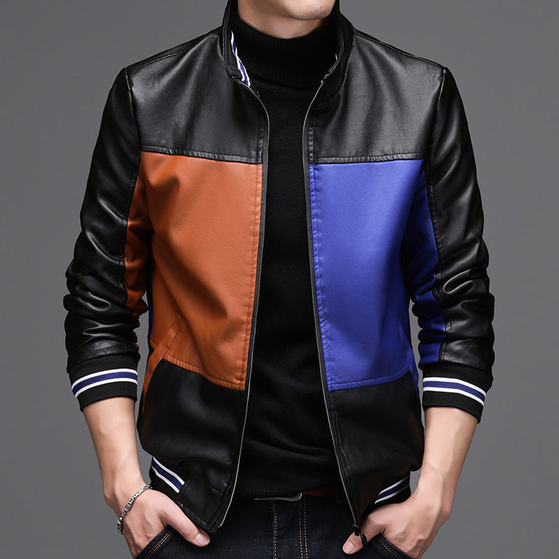 Leather men's casual jacket