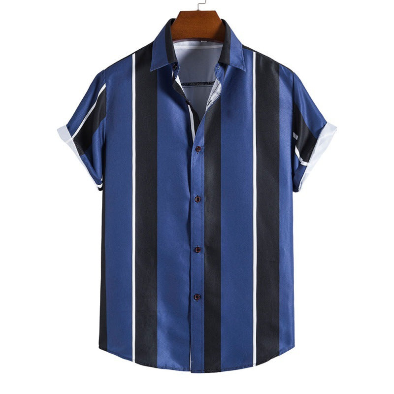 Camisa casual de manga corta a rayas para hombre nueva